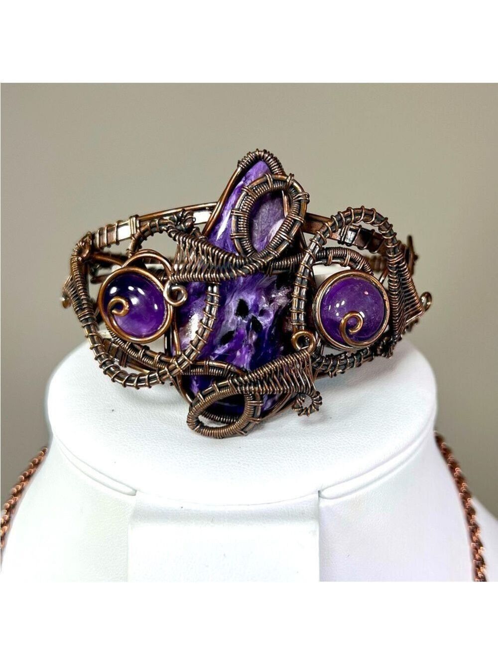 Charoite Amethyst Copper Wrapped Gemstone Bangle ONLY